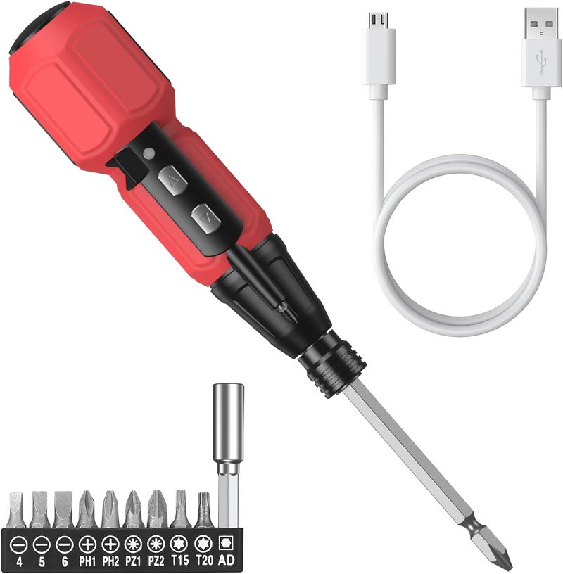 AMIR Cordless Screwdriver, Rechargeable Electric Screwdriver Sets, Portable Automatic Home Repair Tool Kit with USB Cable and LED Lights, Red - Image 1